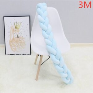 Baby Crib Bumper Bed Braid Knot Pillow Cushion Protector Cot - Blue 2M