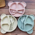 Baby Feeding Tableware Bowl Spoon Fork Kids Dish Dinnerware Set Anti-hot