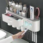 Magnetic Toothbrush Holder Automatic Toothpaste Squeezer Dispenser Storage Rack