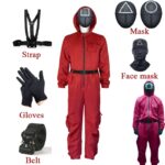 Squid Game Cosplay Mask Villain Round Six Red Jumpsuit Uniform Set Costumes Halloween