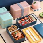 Double Layers Lunch Box With Spoon Portable Microwave Bento Food Storage