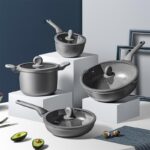 Kitchenware Cookware Pot Pan With Glass Lid Set Grey