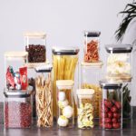 Glass Storage Bottle Jar Bamboo Cover Container Clean Home Neat Space
