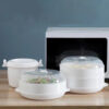Plate with lid, microwave, steaming, 23x11cm, multi-function, white